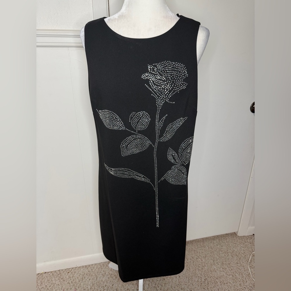 Glamour Nights Black Dress with flower Rhinestone Accents size 16